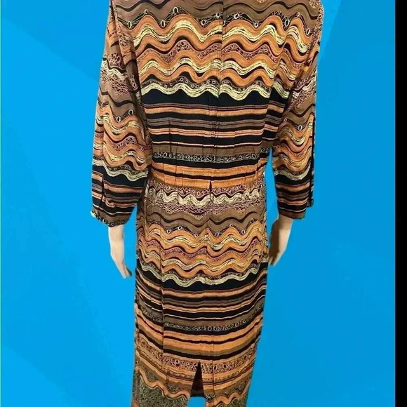 True vintage :Positive Attitude chevron Brown and Tan Knee-Length Sheath Dress-L - Picture 8 of 12